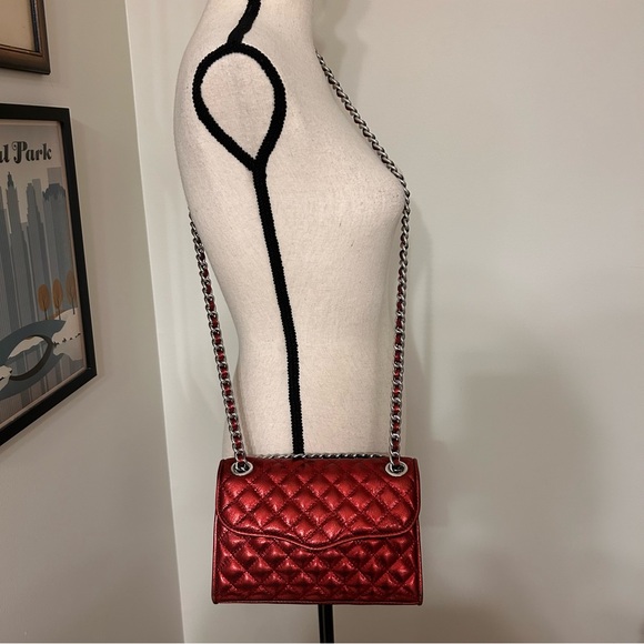 Rebecca Minkoff Red Leather Metallic Quilted Flap Bag Crossbody / Shoulder Bag - Picture 3 of 10